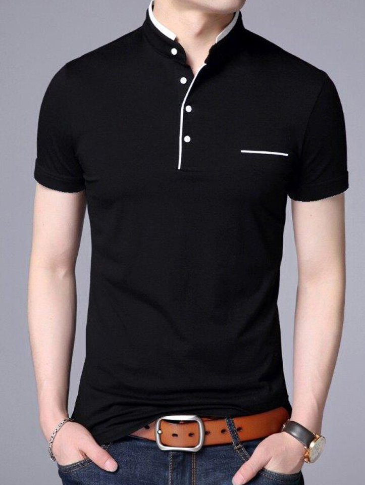 Black Mandarin Collar T-shirt - You and I Fashions Pvt. Ltd.