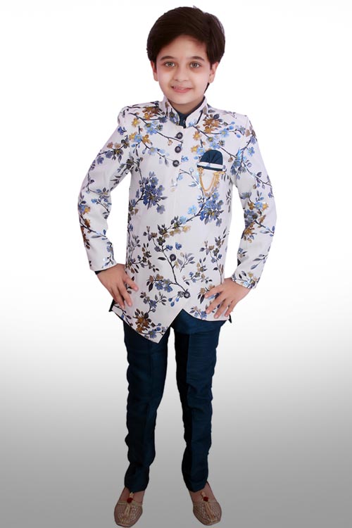 Scuba Printed Jacket With Silk Kurta Pyjama