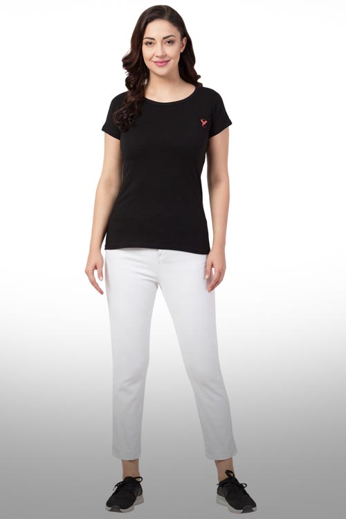 Black Solid T-Shirt with Bird Fly