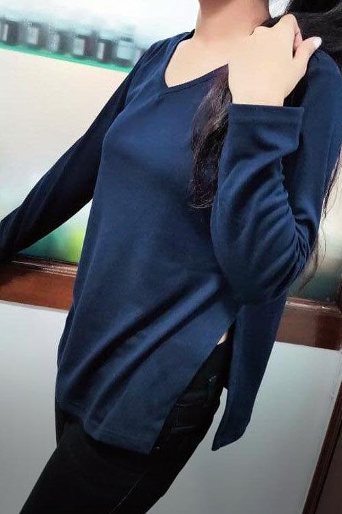 Blue Side Cut Full Sleeve Top
