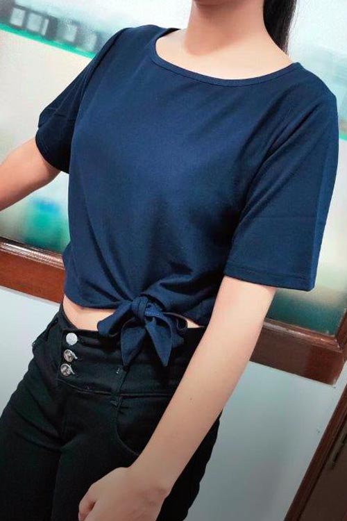 Navy Crop Top With Knot At Front Side